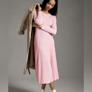 By Anthropologie Long-Sleeve Ribbed Sweater Midi Dress